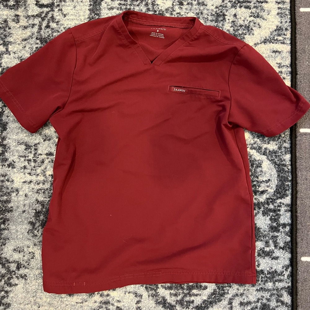 Jaanuu Men’s Scrub Top - Size Small - Burgundy/Wine color